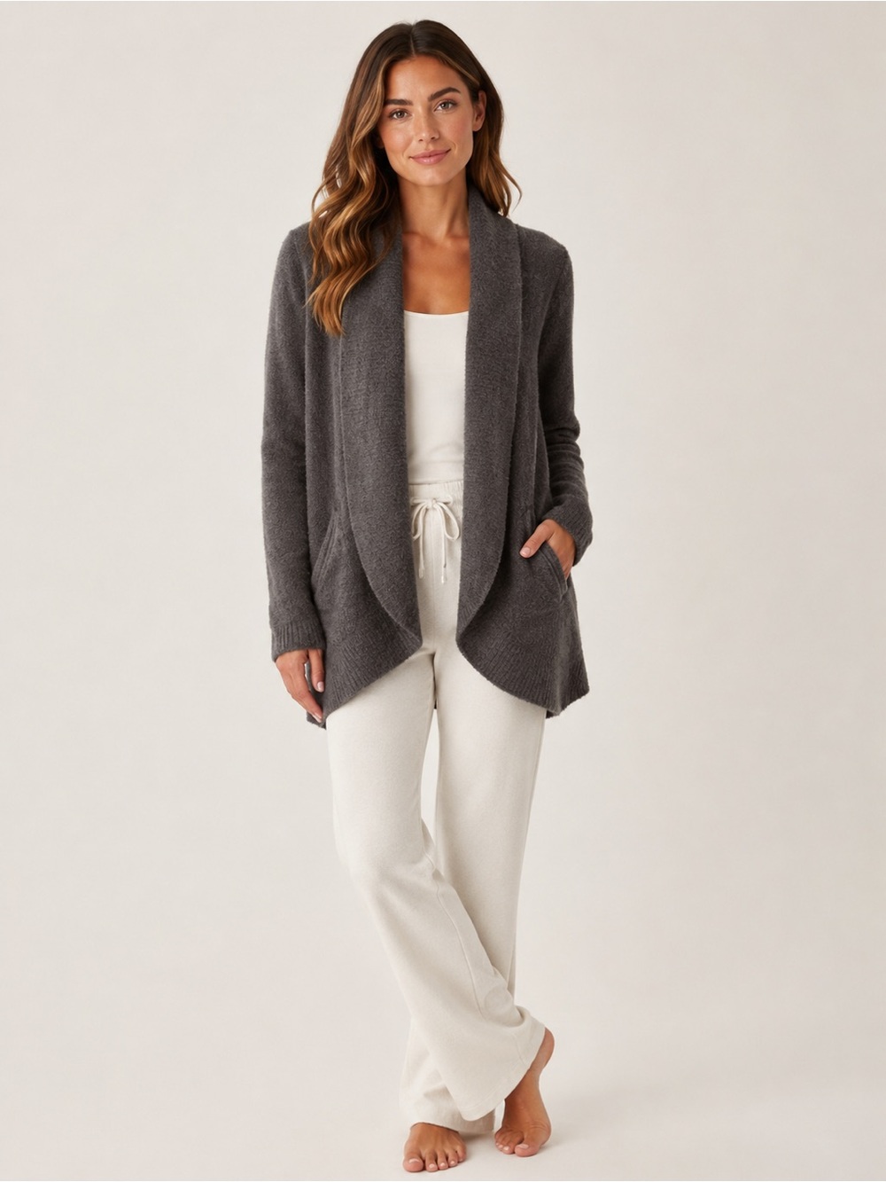 BAREFOOT DREAMS CozyChic Lite Circle Cardigan | Carbon Gray |  Size S NWT